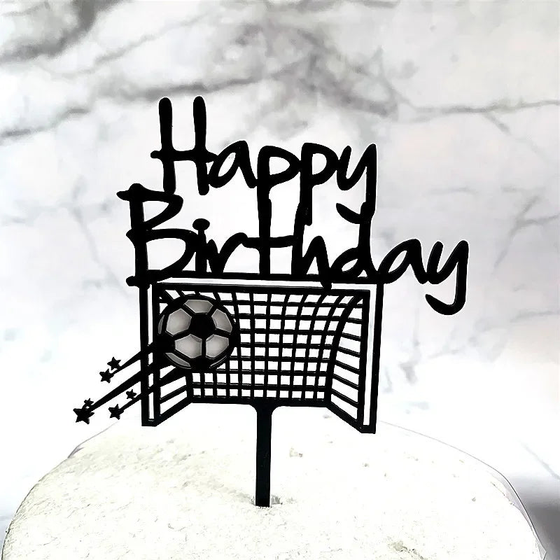 New Football Happy Birthday Cake Topper Decoration Basketball Tennis Rugby Acrylic Kids Party Gift Cake Toppers Baking Supplies