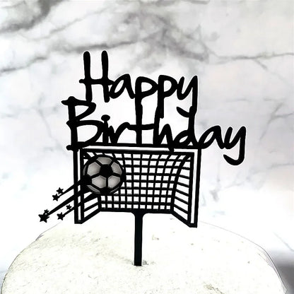 New Football Happy Birthday Cake Topper Decoration Basketball Tennis Rugby Acrylic Kids Party Gift Cake Toppers Baking Supplies