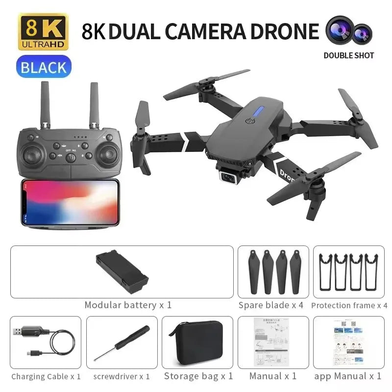 2026 E88 Drone 8K 5G HD Dual Camera Aerial Photography Remote Control Screen Display Control Aircraft Quadcopter Adulthood Toy