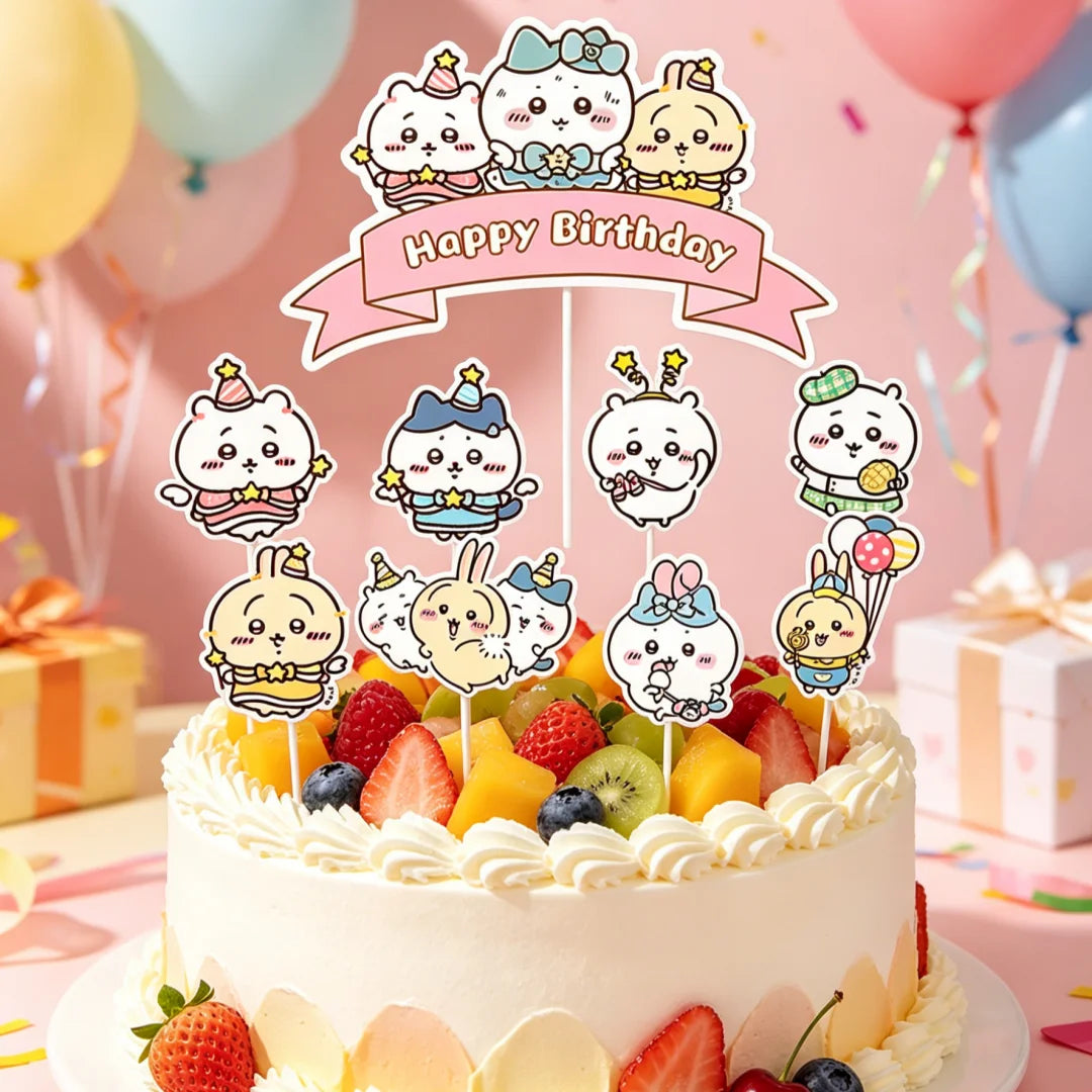Chiikawa Anime Cake Toppers Set,Cute Kawaii Character Cupcake Picks Decorations for Kids Birthday Back to School Party