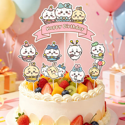 Chiikawa Anime Cake Toppers Set,Cute Kawaii Character Cupcake Picks Decorations for Kids Birthday Back to School Party