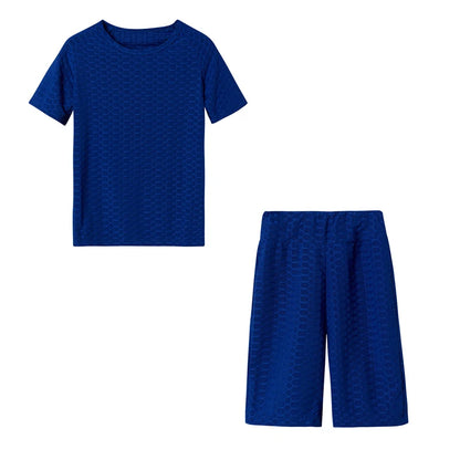 2024 New Summer Round-neck Solid Color Short-sleeved Two-piece Yoga Shorts Women's Sports Suit