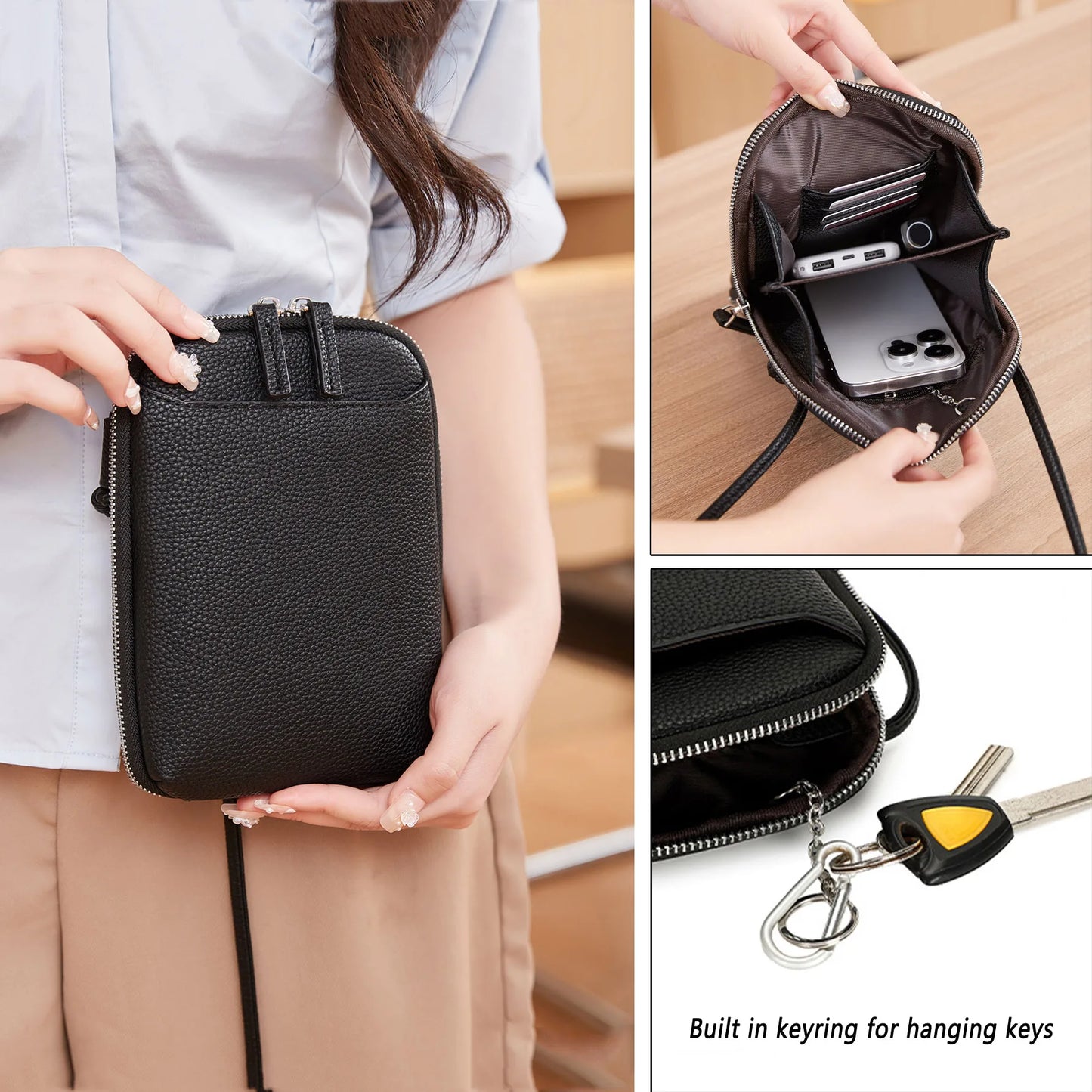 Classic solid color women's crossbody bag high-quality PU leather shoulder bag fashionableluxury large capacity mobile phone bag