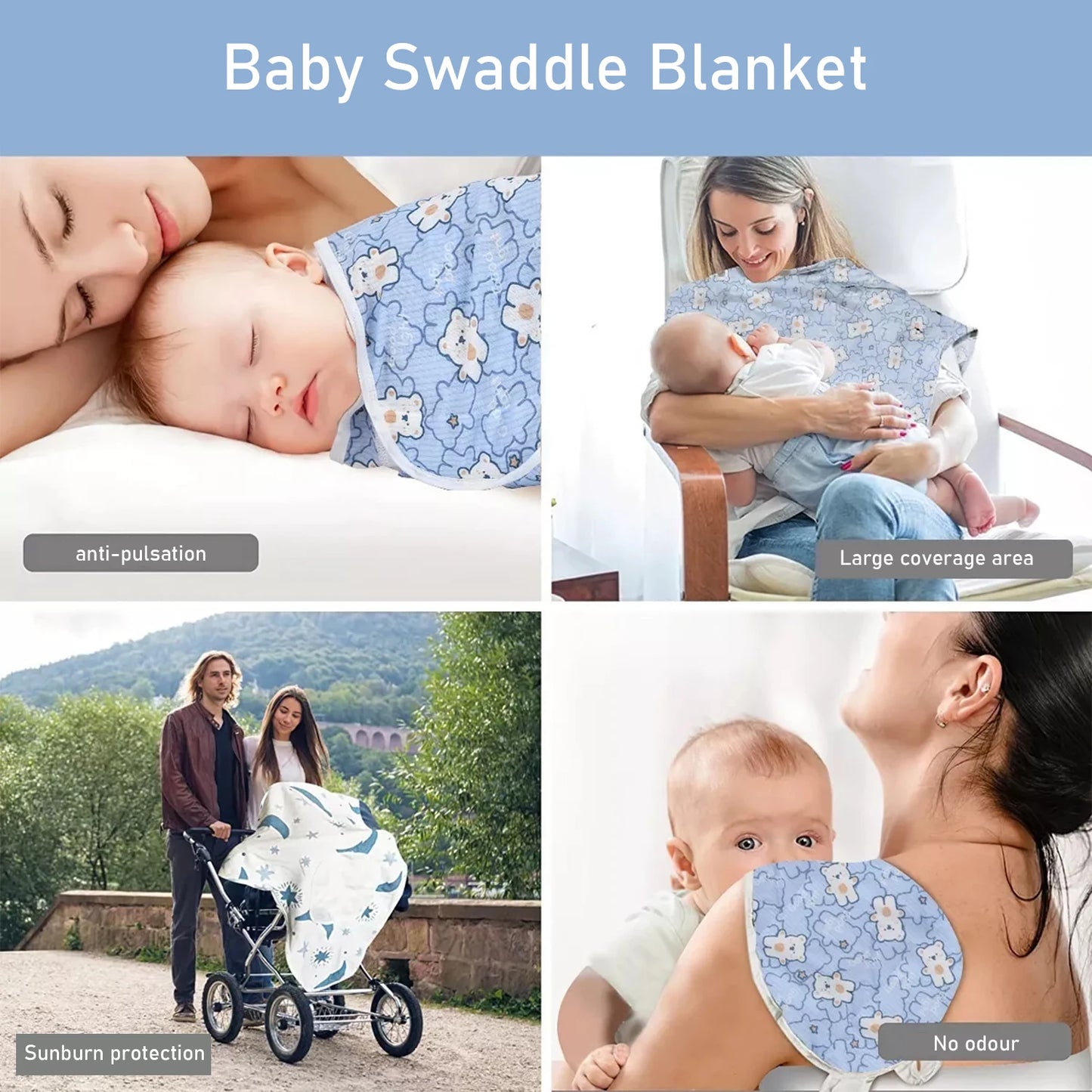 Baby Blanket Hat Set Cartoon Printed Cotton Newborn Swaddle Adjustable