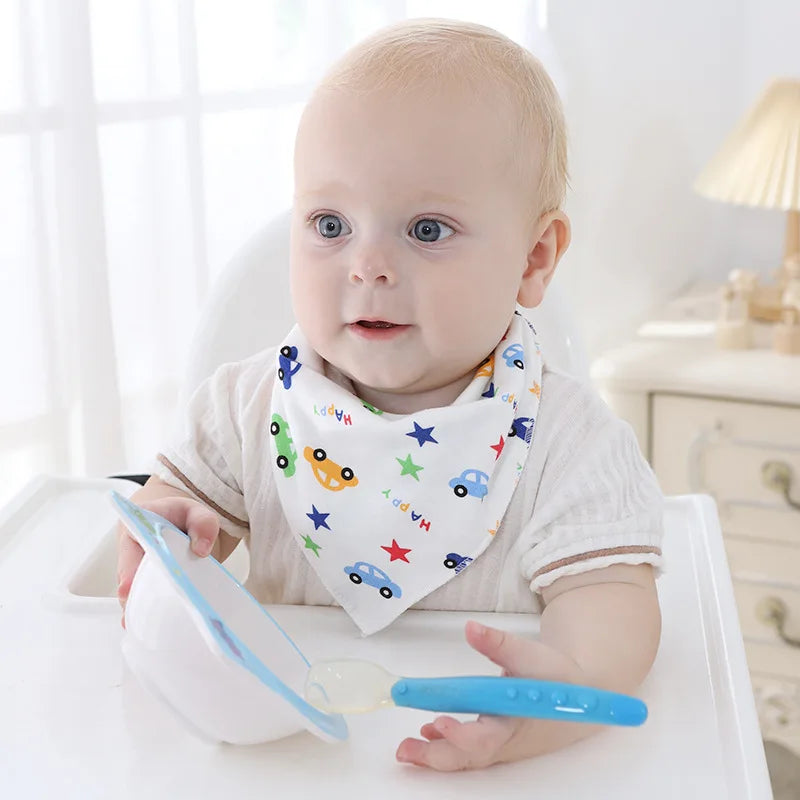 5 Pcs Baby Bibs Bandana Burp Cloths Drool Saliva Towel for Newborn Infant Toddler Boys Girls Kids Cartoon Triangle Cotton Bib