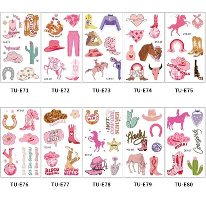 10 Sheets Western Cowgirl Theme Temporary Tattoos Cowboy Boot Hat Body Face Sticker Birthday Bachelorette Wedding Party Decor