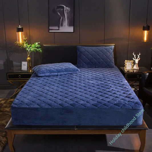 Plush thickened quilted mattress cover warm and soft crystal cotton sheet quilted mattress cover does not include Pillowcase