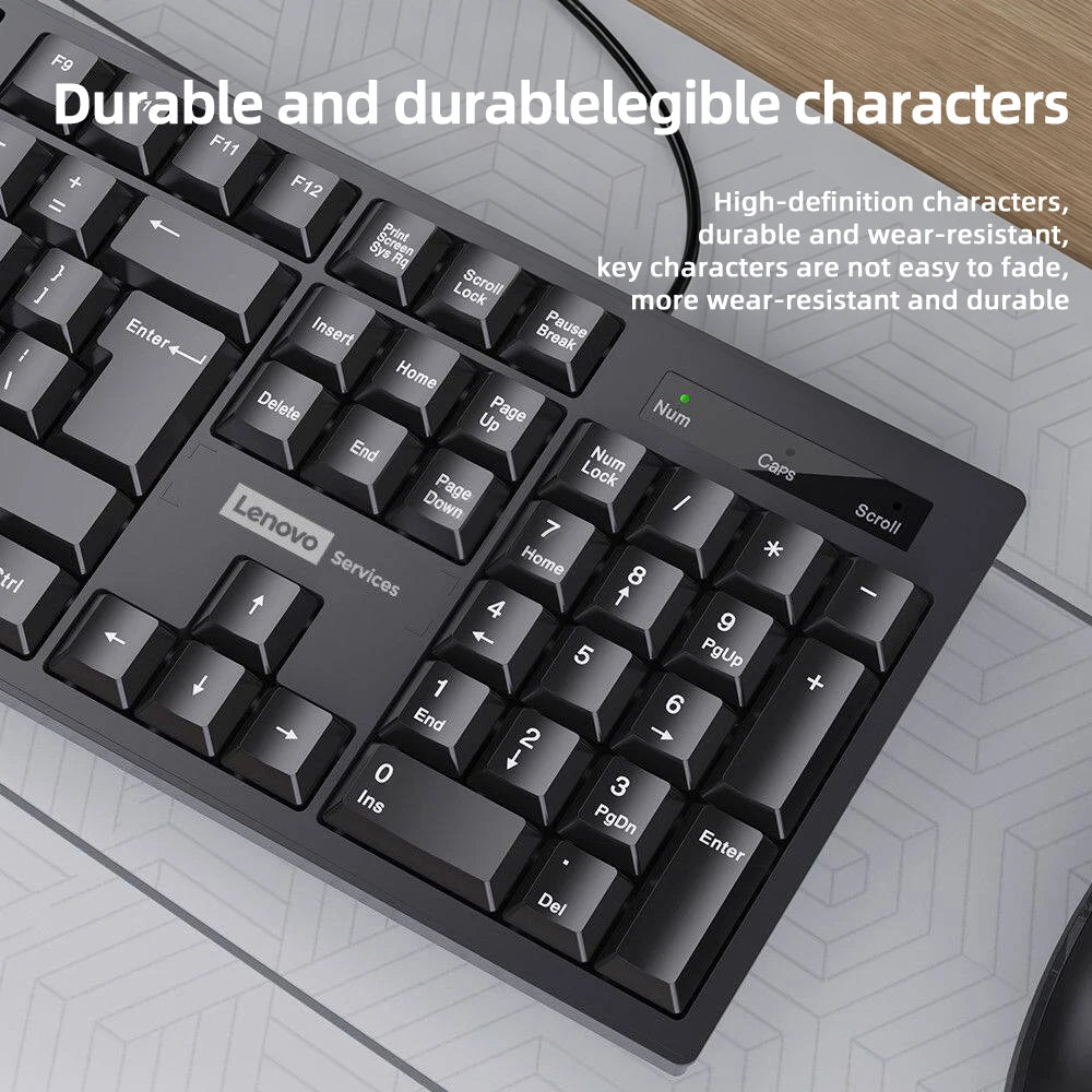 Lenovo Wired Keyboard And Mouse Set Splash-Proof for Home And Business Office Use Compatible with Desktops And Laptops 104 Keys