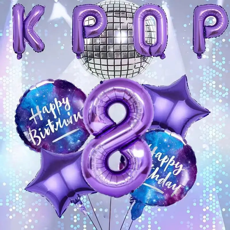 10Pcs/set Purple K-Pop Music Theme Birthday Balloons Decoration 0-9 Number Birthday Parties Photo Backdrops Perfect Social Gift