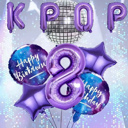 10Pcs/set Purple K-Pop Music Theme Birthday Balloons Decoration 0-9 Number Birthday Parties Photo Backdrops Perfect Social Gift