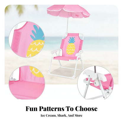 Kids Beach Chair with Umbrella Portable Children Camping Chair Sun Protection Lightweight Kid Parasol Chair for Outdoor Camping