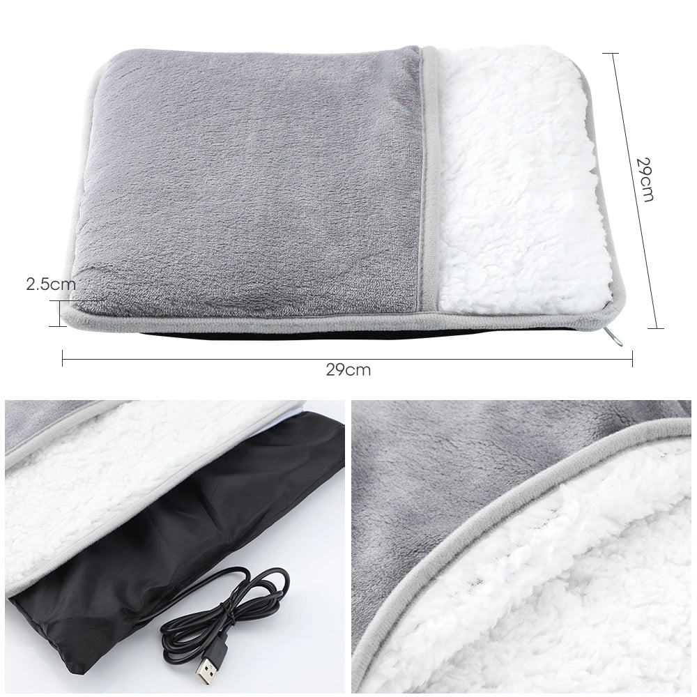 USB Foot Warmer with Soft Flannel, Heated Feet Warmer for Cold Feet, Washable Plug In Foot Heater for Office Home Desk Women