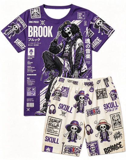 Bandai One Piece D Luffy Laugh Anime Print T-Shirt Drawstring Shorts