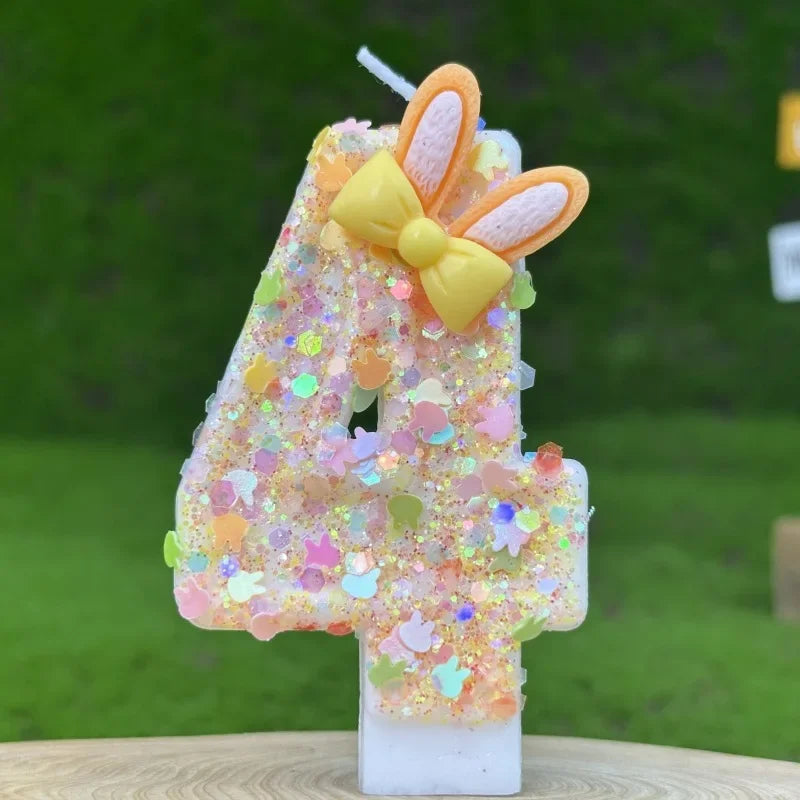 Digital Birthday Candles Cake Party Decoration Birthday Wax DIY Cute Ear Gift Bow Yellow Boy and Girl Number Cute