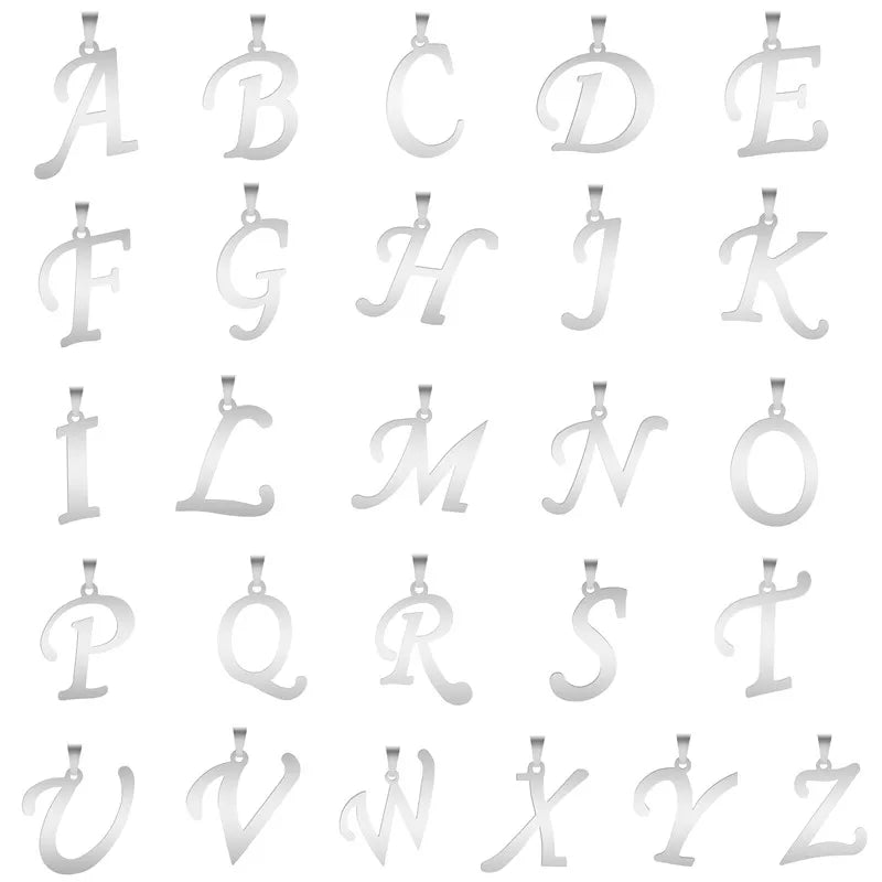 26 Letters Necklace Stainless Steel Initial Necklaces For Women Men Pendant Big Alphabet Chain On The Neck Choker Cadenas Hombre
