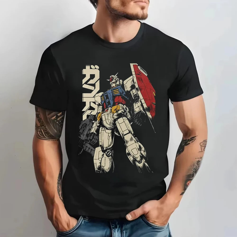 Gundam Japanese Anime Printed Men's T-Shirt Boy Children's Harajuku Short Sleeve Kids 90s Anime Gundam T-shirt Clothing Tee Tops
