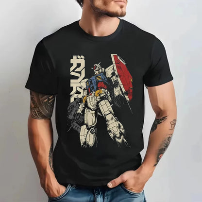 Gundam Japanese Anime Printed Men's T-Shirt Boy Children's Harajuku Short Sleeve Kids 90s Anime Gundam T-shirt Clothing Tee Tops