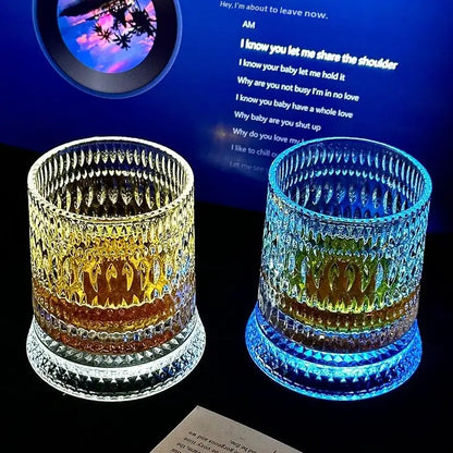LED Glowing 360° Rotating Glass Cup for Home Bar and Wine Festivities