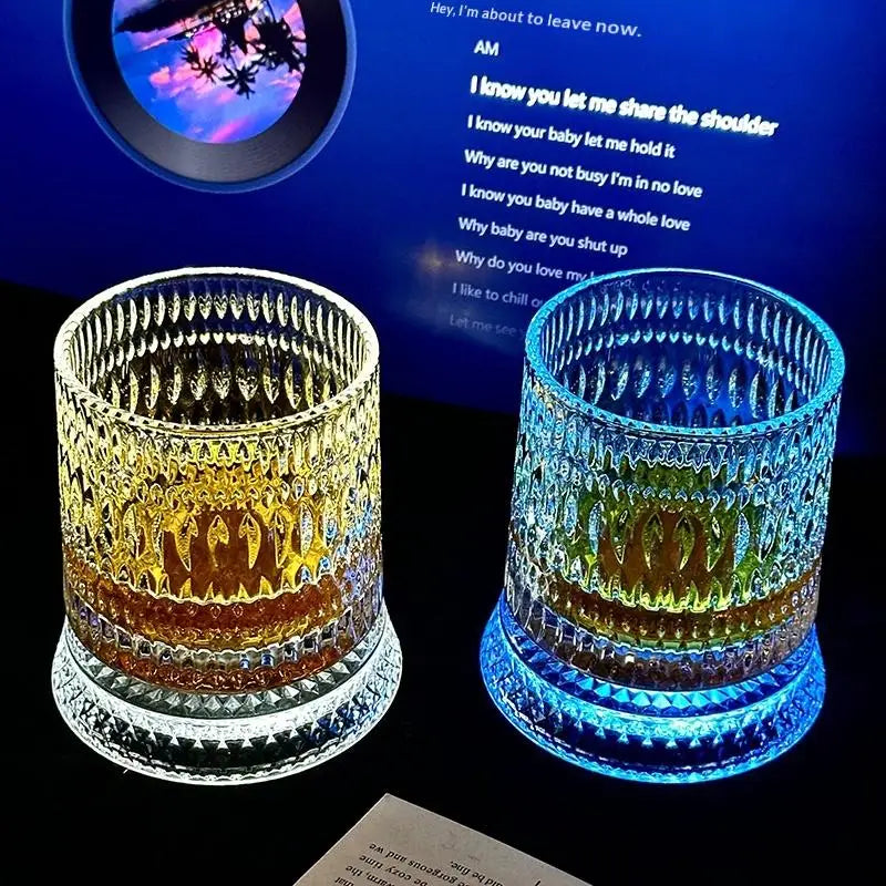 LED Glowing 360° Rotating Glass Cup for Home Bar and Wine Festivities