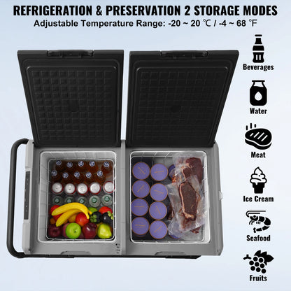 SucceBuy 115L Car Refrigerator Car Refrigerator Fridge Dual Zone Freezer with Wheels and Handle -4℉-68℉ 12/24V DC