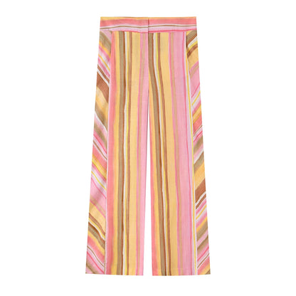 Striped Multicolor Wide-Leg Pants | Colorful Floor-Length Trousers | Women's Casual Streetwear Bottoms
