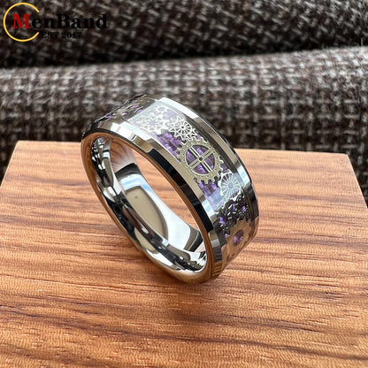 MenBand Unique 6/8mm Tungsten Carbide Rings Wedding Band Gear Wheel Blue Carbon Fiber Inlay Fashion Jewelry Comfort Fit