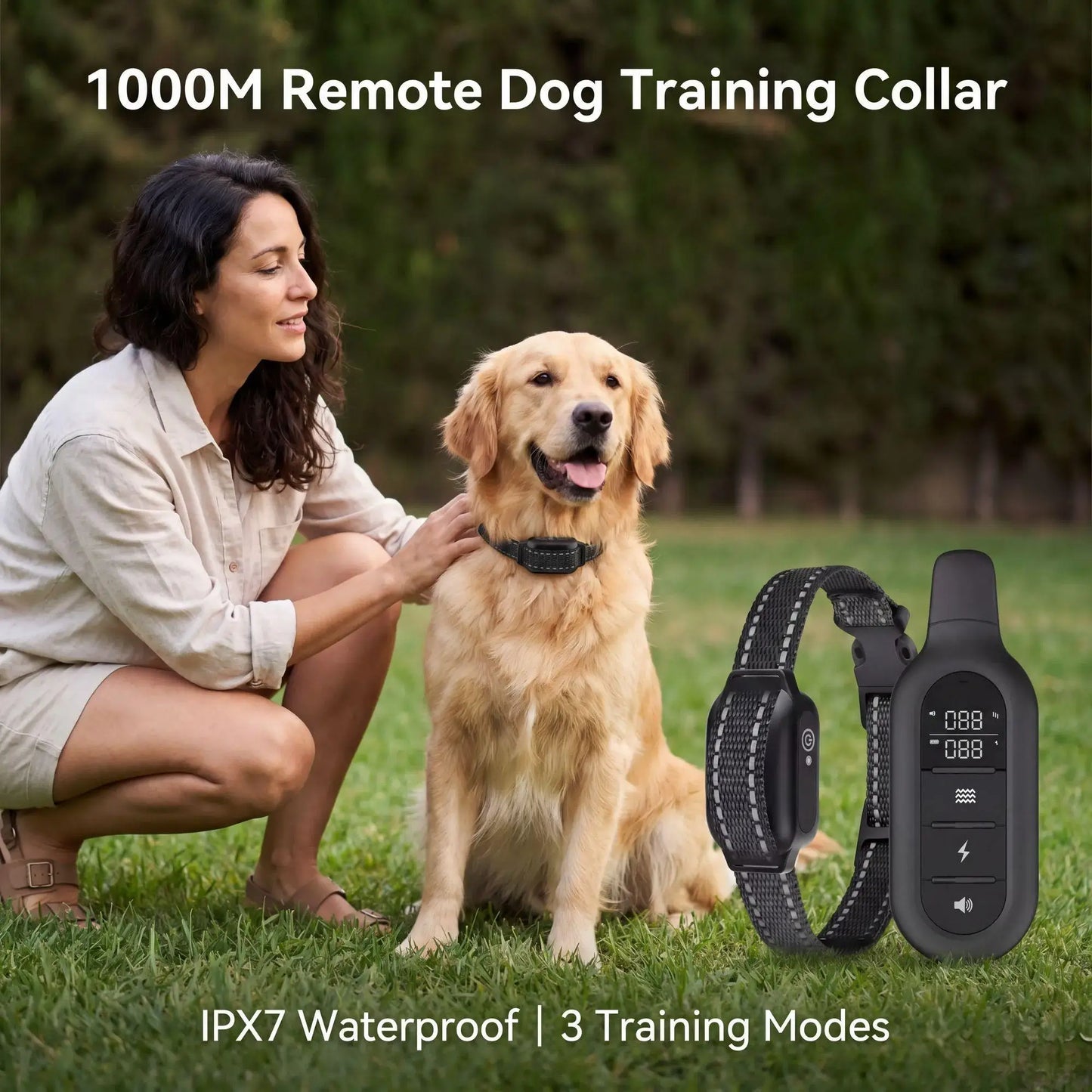 1000M Dog Training Collar Remote Control, Waterproof Rechargeable Dog Bark Collar with Shock Vibration Modes for All Dogs