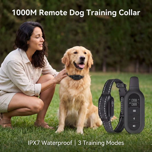 1000M Dog Training Collar Remote Control, Waterproof Rechargeable Dog Bark Collar with Shock Vibration Modes for All Dogs