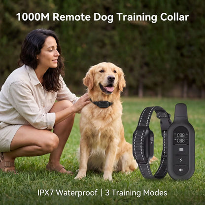 1000M Dog Training Collar Remote Control, Waterproof Rechargeable Dog Bark Collar with Shock Vibration Modes for All Dogs