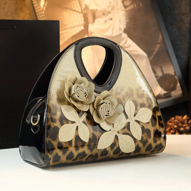 Genuine Leather 2024 New Fashion Women Handbags Flowers Dumpling tote Bag Middle-aged Mother Single Shoulder Crossbody Bags
