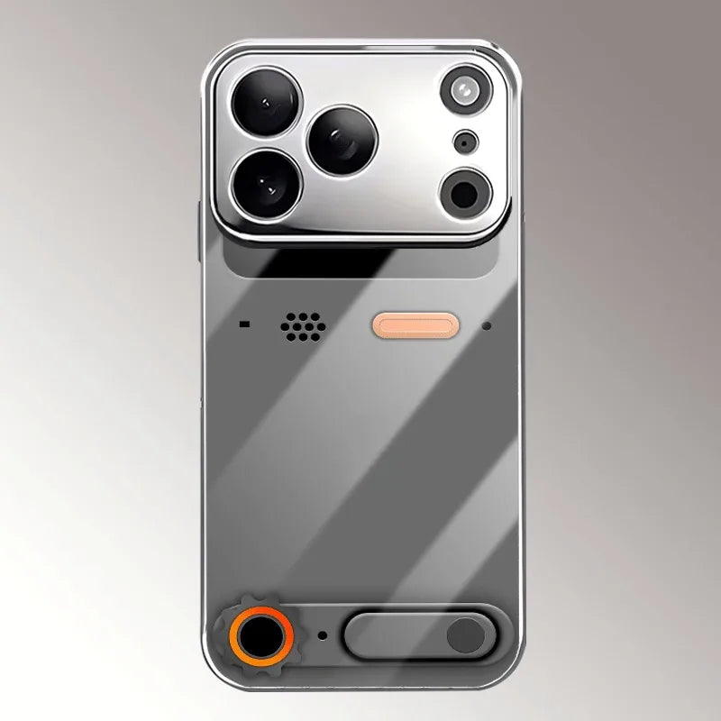 Minimalist Gaming Console Pattern Glass Phone Case For iPhone 11 12 13 14 15 16 17 Pro Max Plus 17 Air Electroplate Silver Cover