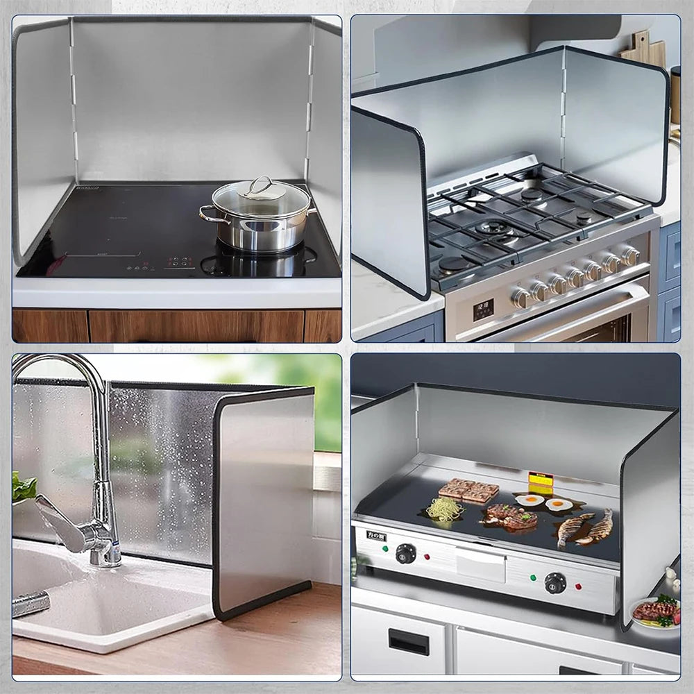 Stainless Steel Large Splatter Guard for Frying Stove Top Foldable Oil Splash Guard Cooking for Stove Kitchen Splatter Screen