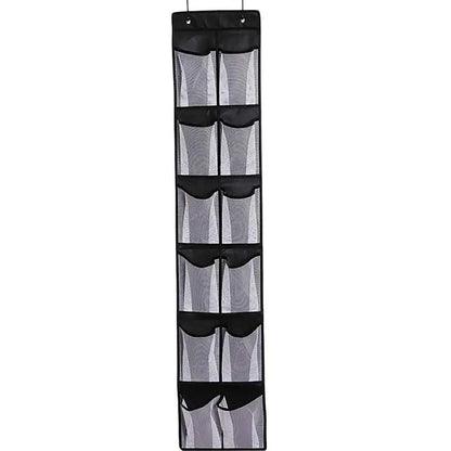 12 Pockets Shoe Underwear Hanging Holder with 2 Hooks Mesh Hanging Bag Over Door Hooks Shoes Organizer Closet Holder