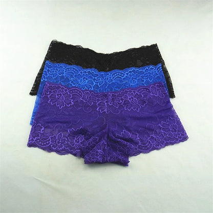 3pcs M-XXL Female Boxers Underwear Silk Boyshorts Women Transparent Panties Shorts Ladies Perspective Lingerie