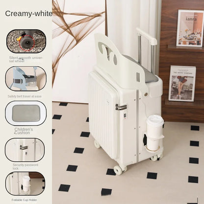 New Suitcase for Children Can Sit 20/22/24 Inch Ride on Luggage Front Opening Sturdy Thickened Travel Suitcase with Cup Holder