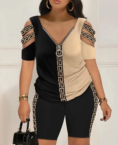 2025 Fashion Sexy Out T Shirt And Shorts 2 Piece Sets Women Outfit Summer Casual Loose Print T Shirts Two Piece Set For Women