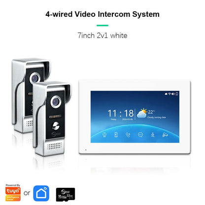 ANJIELO Tuya Smart Video Intercom System 7 inch 10 Touch Screen Video Doorbell Suit for Home Apartment