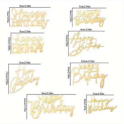 8pcs Acrylic Cake Topper Set Happy Birthday Cake Topper Side Decorations for Party Cakes
