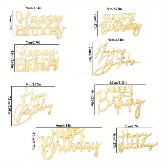 8pcs Acrylic Cake Topper Set Happy Birthday Cake Topper Side Decorations for Party Cakes