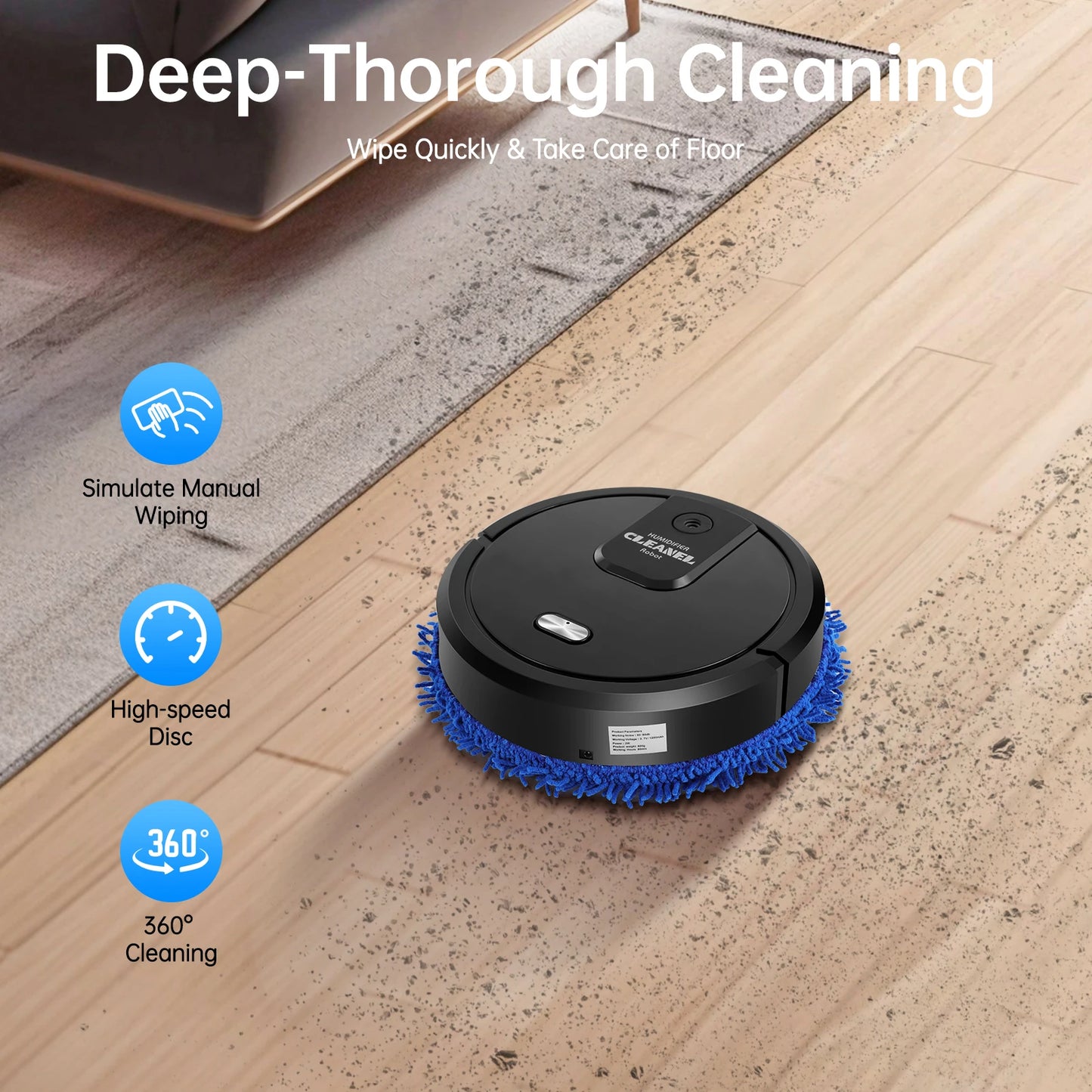 Auto Smart Robotic Mopping Machine Wet Dry Dual Use 10000RPM 60min Floor Cleaner with Spray Humidifying ABS Home Kitchen Tile