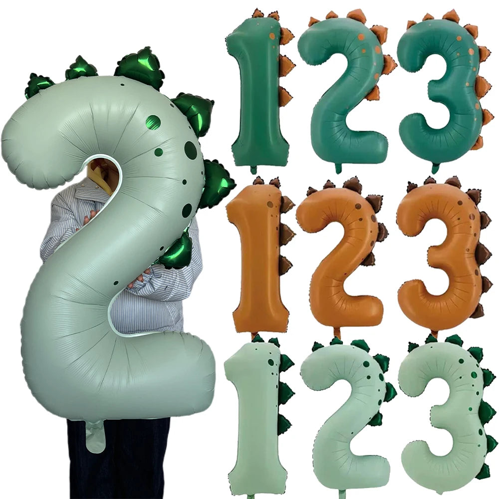 Dinosaur Party Decor 32inch Dinosaur Number Balloons 1-3 Year Olds Kid Birthday Baby Shower Matte Cartoon Foil Balloon Decors