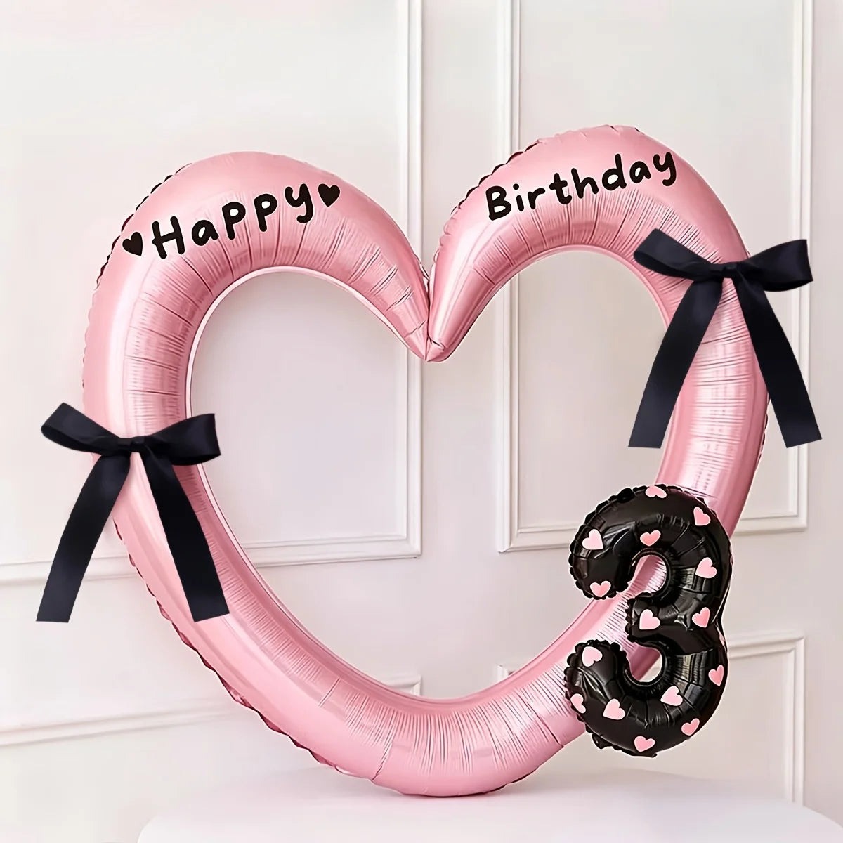 7Pcs 16inch Black Number Hollow-Out Heart Balloons and Heart Stickers Set, Includes 2 Number Balloons, 2 Stickers, 1 Glue Stick, 2 25cm Ribbons, for Birthday Parties, Wedding Anniversary Celebrations, Holiday Decorations