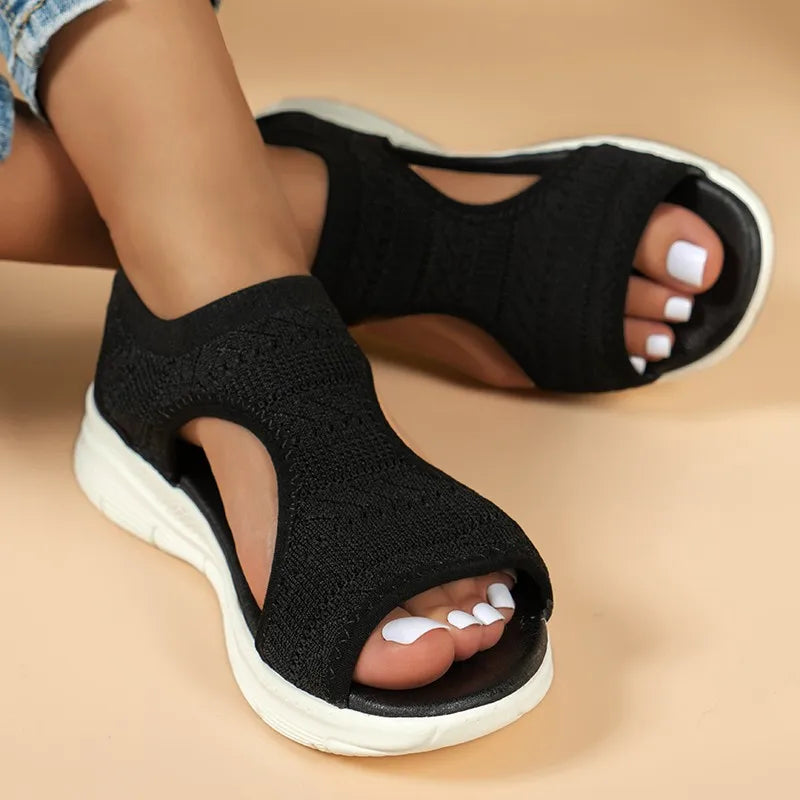 Women's Shoes 2026 Summer Comfortable Casual Sports Sandals Women's Beach Wedge Sandals Women's Mesh Knitted Roman Sandals