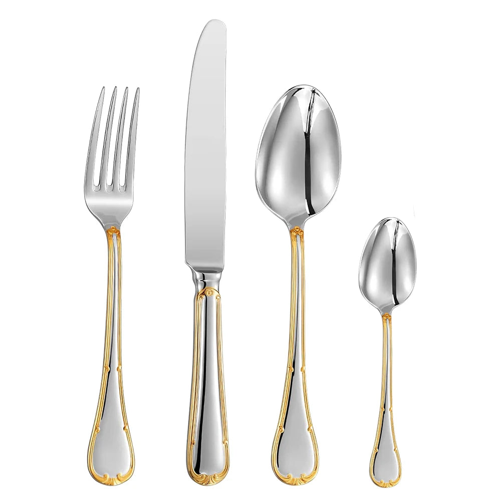 4/5/8/10/12/15/16/20/25 Piece Luxury Gold Accent Cutlery Set Stainless Steel Silverware Wedding Home Flatware Knife Fork Spoon
