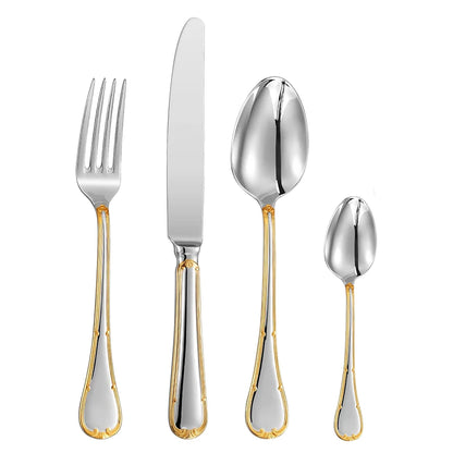 4/5/8/10/12/15/16/20/25 Piece Luxury Gold Accent Cutlery Set Stainless Steel Silverware Wedding Home Flatware Knife Fork Spoon