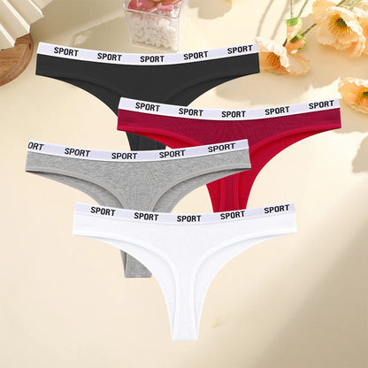 FINETOO 4PCS/Set Women Sexy Cotton Thongs For Women Sport Brand String Underwear Female Soft Coton Tangas Woman Thong Tanga