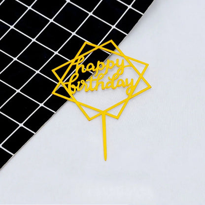 10pcs Multiple Styles Happy Birthday Cake Topper Black Gold Cake Toppers Baby Shower Cake Birthday Party Cake Flag Decorations