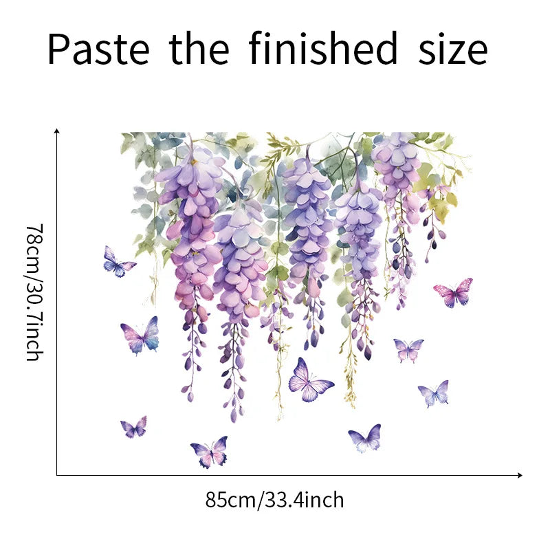 Purple Flower Plants Floral Wall Stickers Home Room Decoration Bedroom Adhesive Wallpaper Wall Furniture Door House Interior