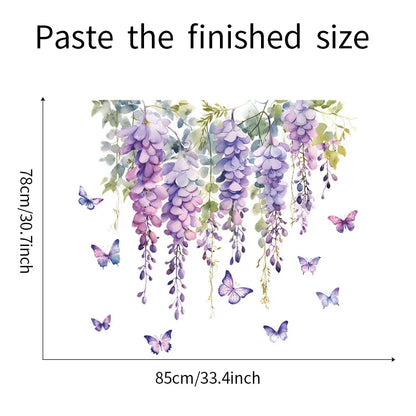 Purple Flower Plants Floral Wall Stickers Home Room Decoration Bedroom Adhesive Wallpaper Wall Furniture Door House Interior