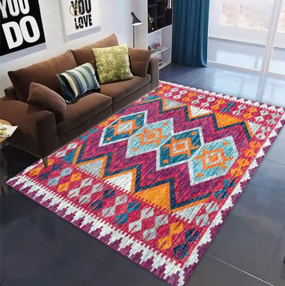 Living Room Rug Indian Tribal Geometric Theme Carpet Non-Slip Soft Easy To Clean Durable Wild Ethnic Decor Area Home Decor Mat